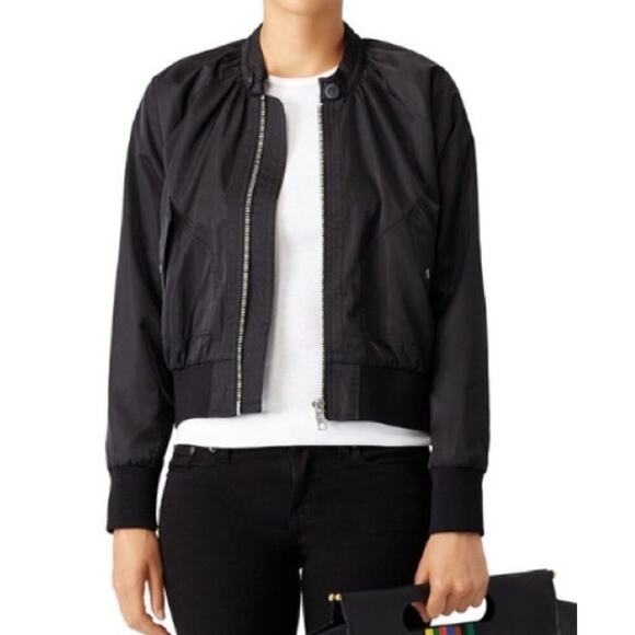 Free People Women’s Bomber Jacket Sz S NWOT Black Moto full zip Grease Retro - Picture 1 of 13